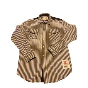 Akademiks Button-Up Shirt Men Lge Gray/Black White Stripe Y2K Hip Hop Streetwear